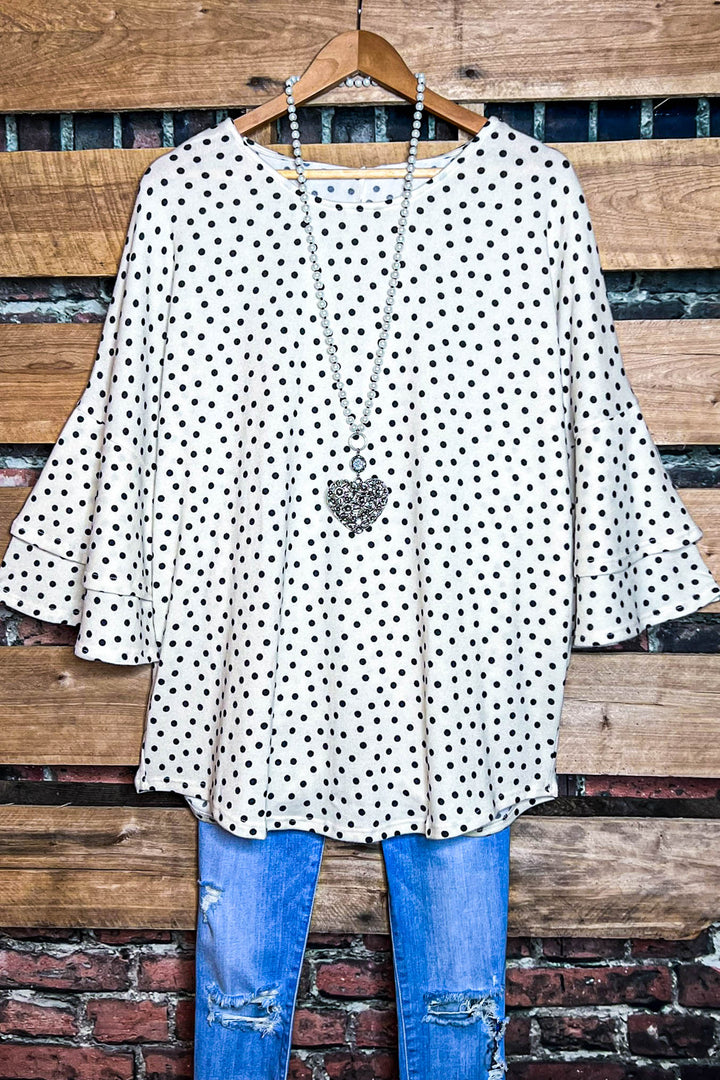 DARLING BE MINE POLKA DOT TUNIC IN BLACK AND CREAM
