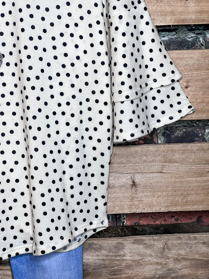 DARLING BE MINE POLKA DOT TUNIC IN BLACK AND CREAM