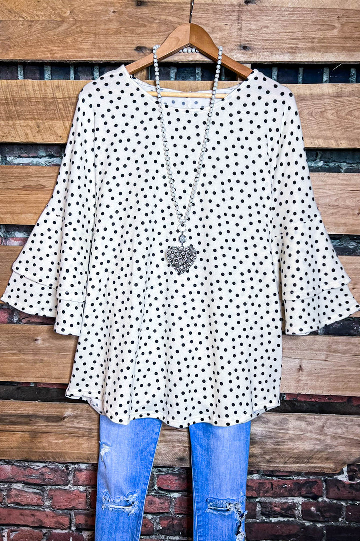 DARLING BE MINE POLKA DOT TUNIC IN BLACK AND CREAM