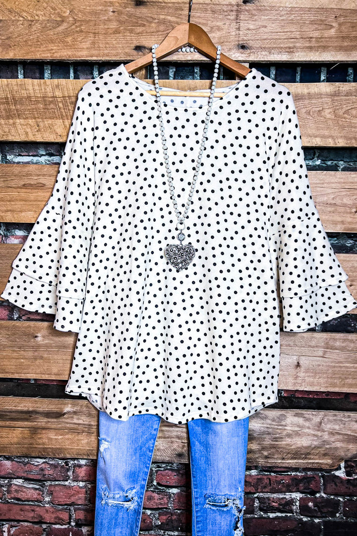 DARLING BE MINE POLKA DOT TUNIC IN BLACK AND CREAM