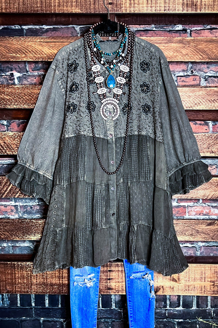 EMBRACE THE JOY SHIRT JACKET IN GREEN ------SALE