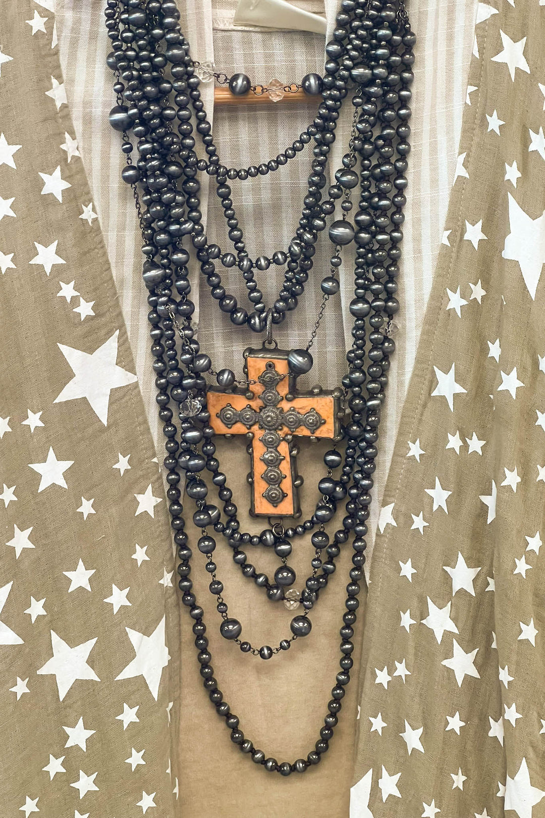 Layers of Love Natural Stone Cross Necklace