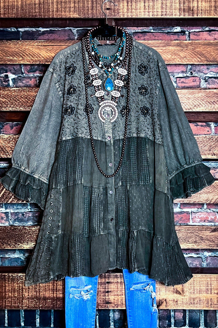 EMBRACE THE JOY SHIRT JACKET IN GREEN ------SALE