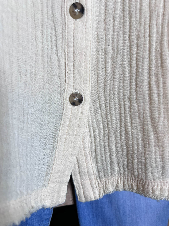 LIVE IN HARMONY 100% COTTON SHABBY SHIRT IN NATURAL BEIGE