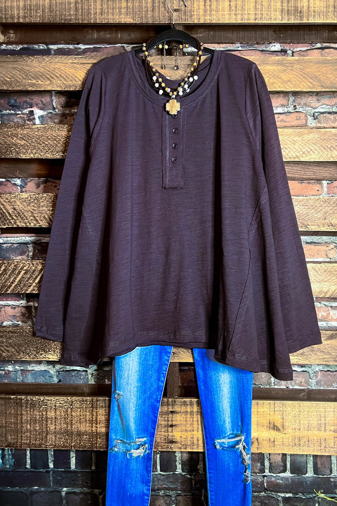 RUSTIC SHABBY COMFY 100% COTTON SWEATER TUNIC IN BROWN CHOCOLATE