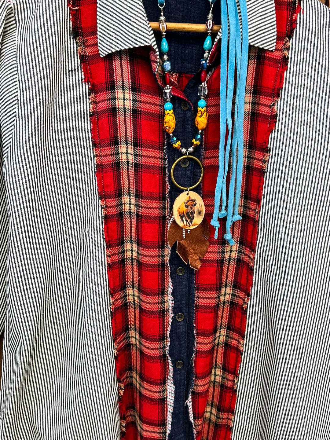 Patchwork Sunrise Plaid and Stripes Jacket