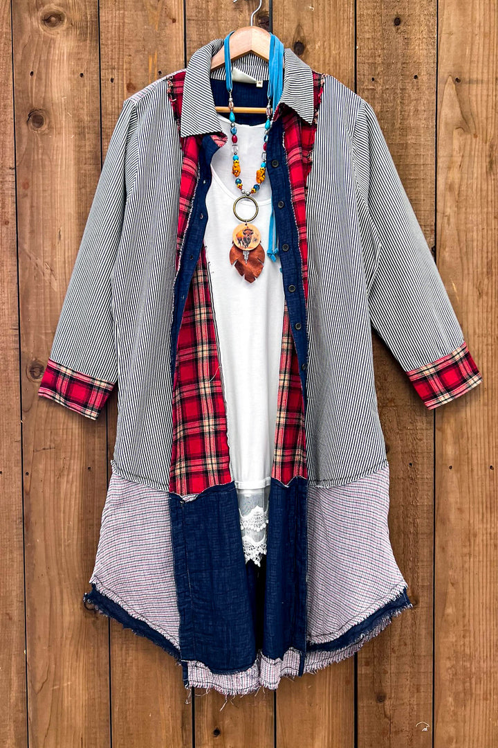 Patchwork Sunrise Plaid and Stripes Jacket