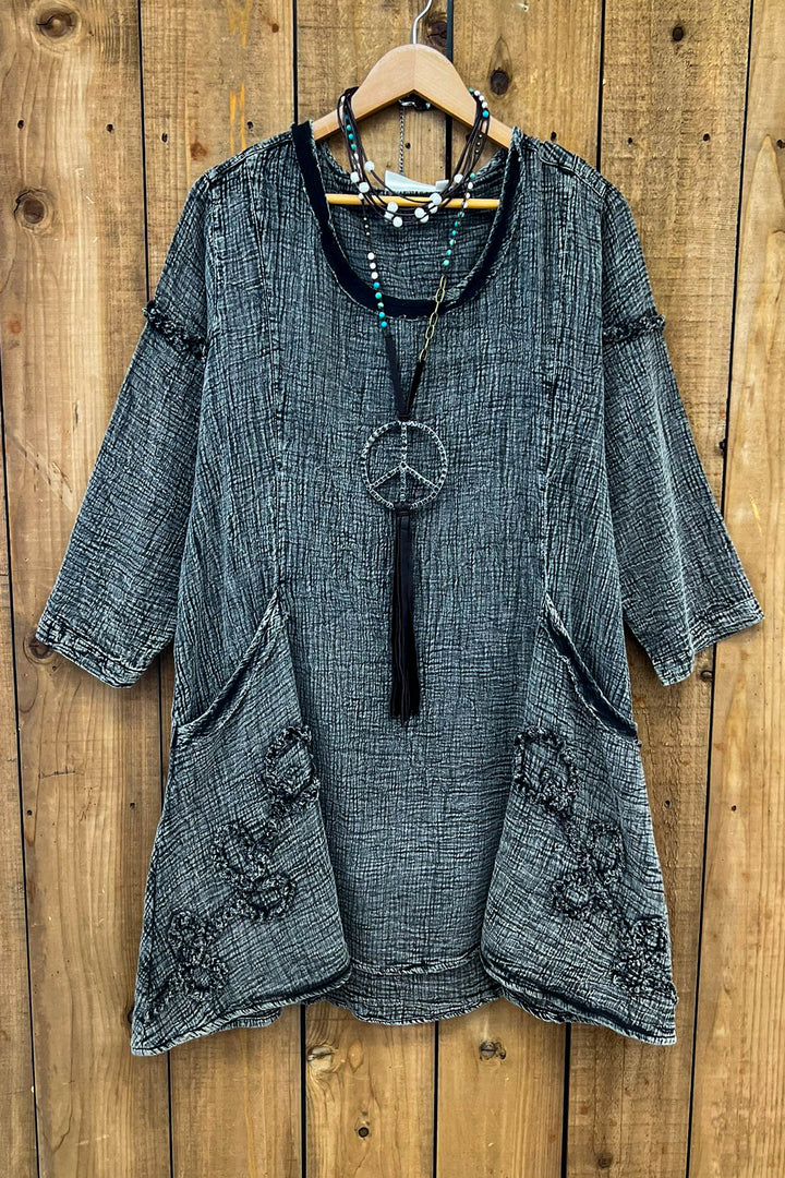 Just The Simple Things 1OO% Cotton Tunic - Charcoal Stone