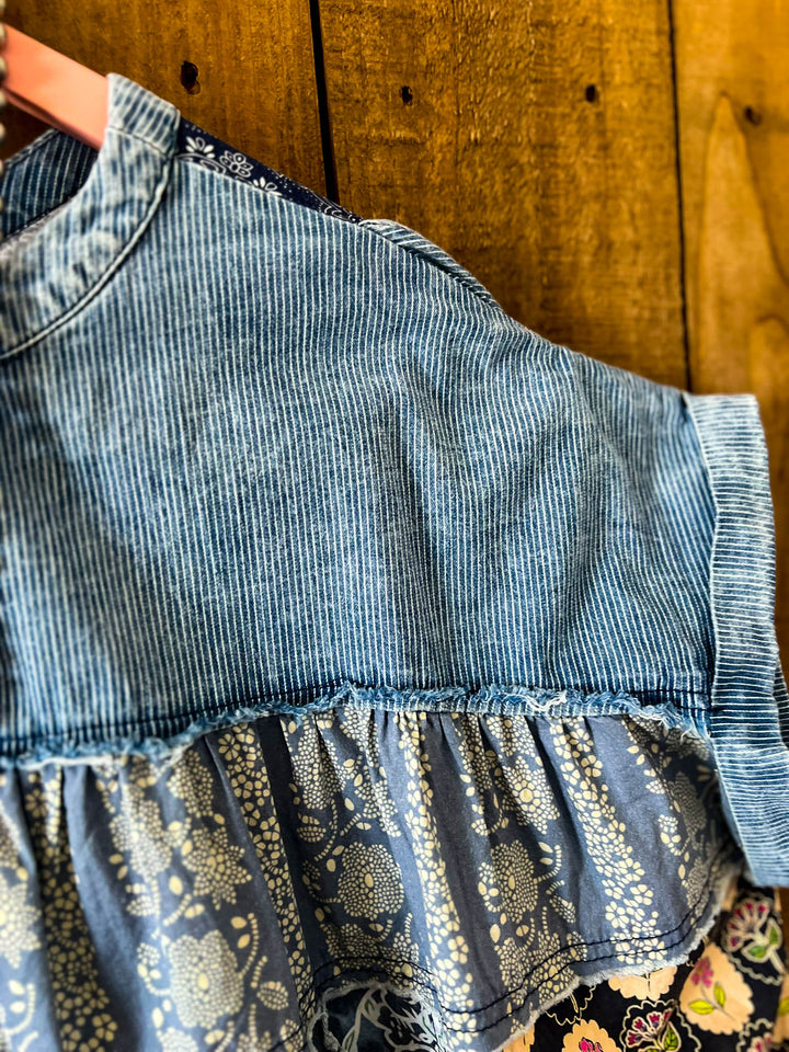 A Good Feeling Artisan Star Patch Tunic - Blue Denim & Multi-Color