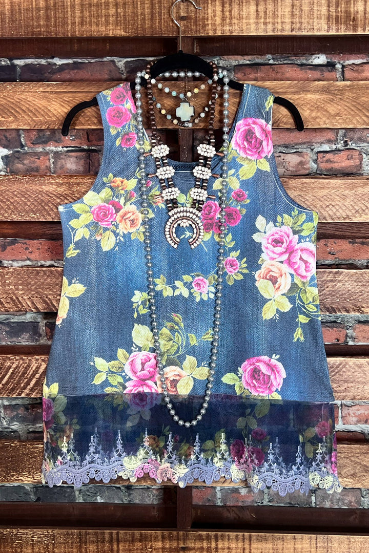 Promise In My Heart Denim & Roses Lace Layering Top
