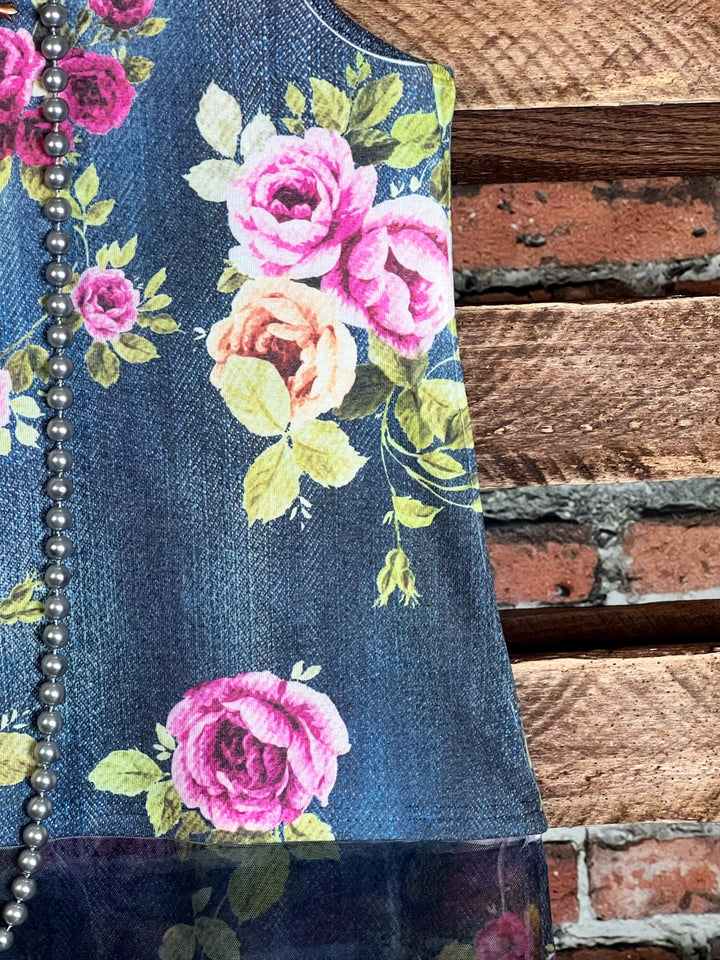 Promise In My Heart Denim & Roses Lace Layering Top