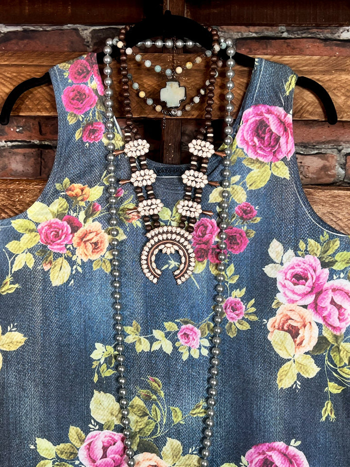 Promise In My Heart Denim & Roses Lace Layering Top