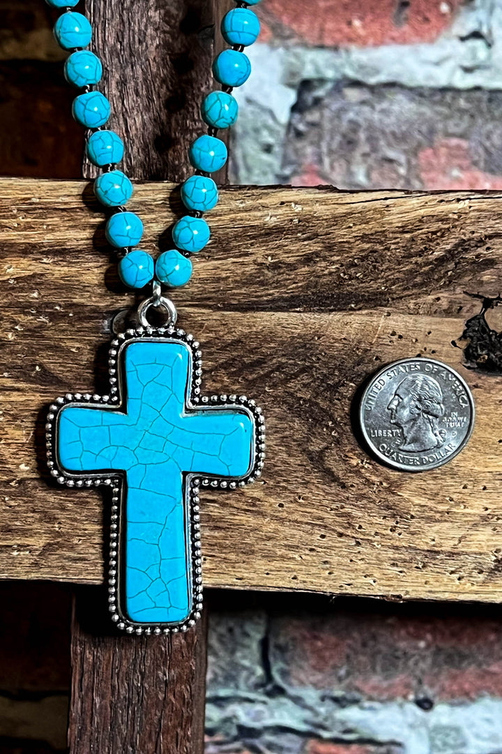 MYSTIC CROSS BLUE TURQUOISE NECKLACE