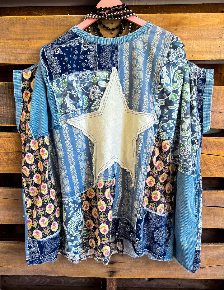 A Good Feeling Artisan Star Patch Tunic - Blue Denim & Multi-Color
