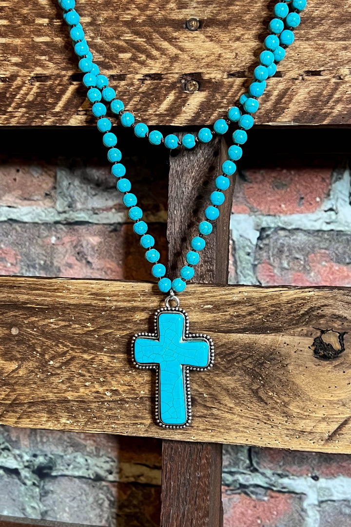 MYSTIC CROSS BLUE TURQUOISE NECKLACE