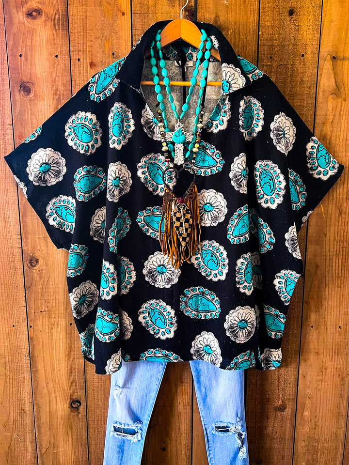 Moon Shade Tunic Turquoise Concho Print - Linen