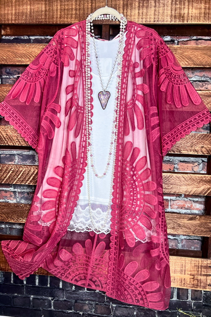 RADIANT ROMANCE ROSE LACE DUSTER KIMONO