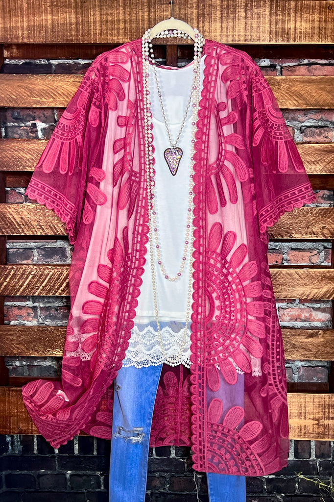 RADIANT ROMANCE ROSE LACE DUSTER KIMONO