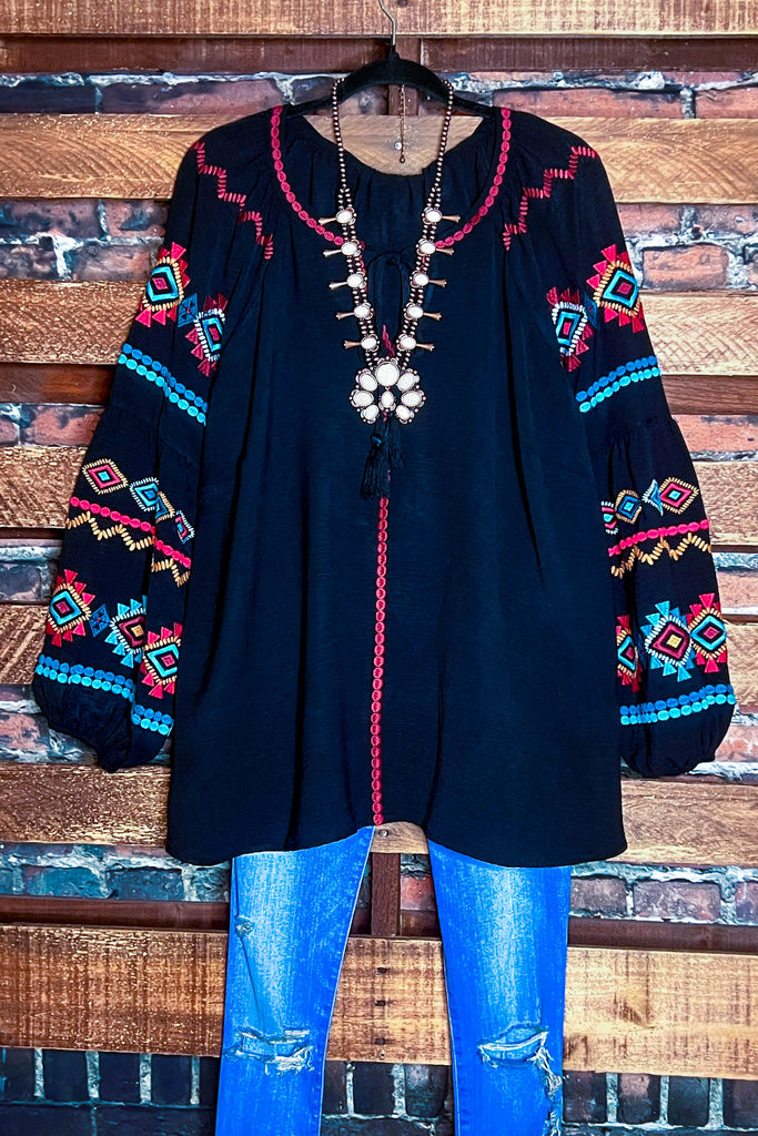 Dance Into The Night 100% Cotton Embroidered Tunic In Black
