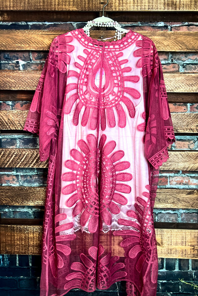 RADIANT ROMANCE ROSE LACE DUSTER KIMONO