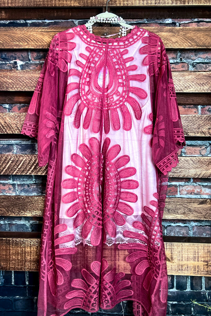 RADIANT ROMANCE ROSE LACE DUSTER KIMONO