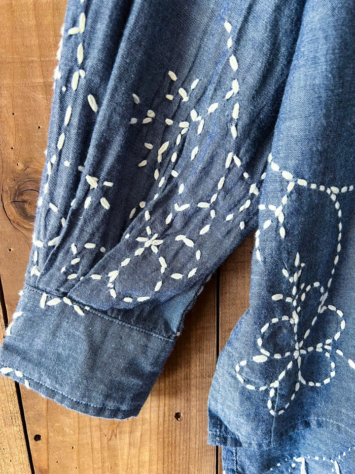 Moon Bay Floral Hand Embroidered Shirt 100% Cotton - Made in USA
