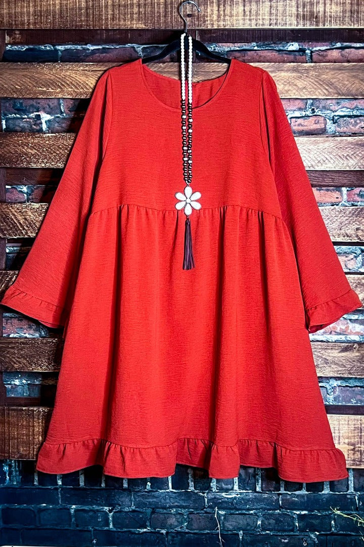 PLUS SIZE COMFY SWING RUST DRESS-------SALE