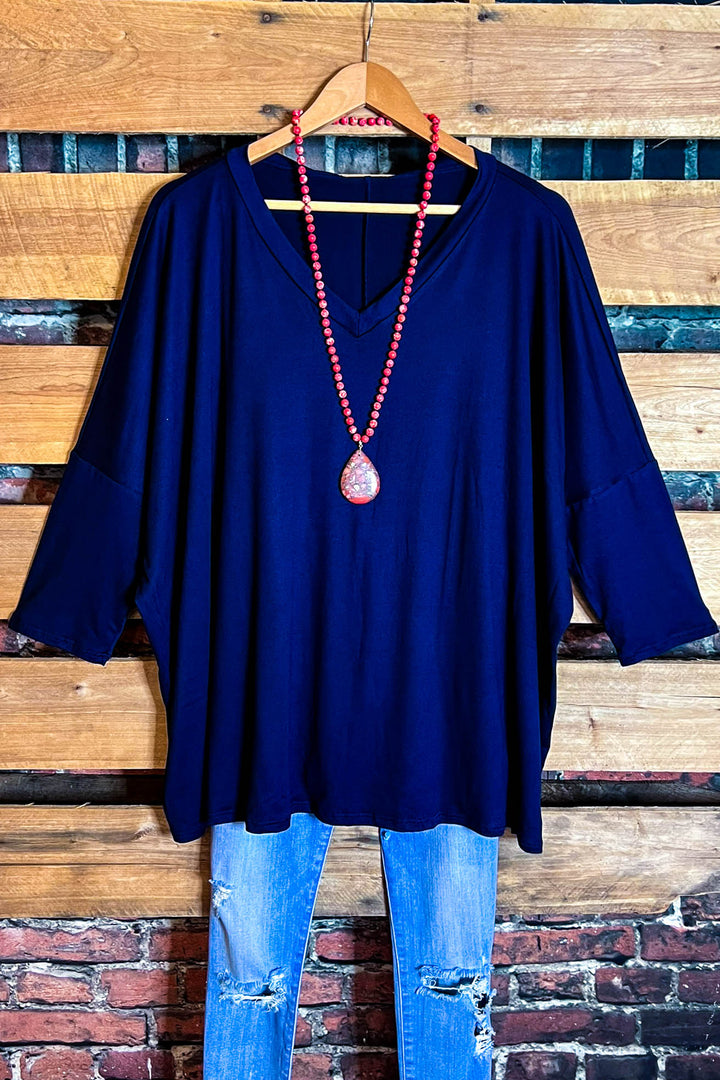 SIMPLE IS BETTER CASUAL T-SHIRT TUNIC IN NAVY BLUE
