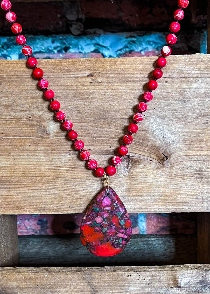 Radiant Blissful Soul Necklace in Red Coral Color