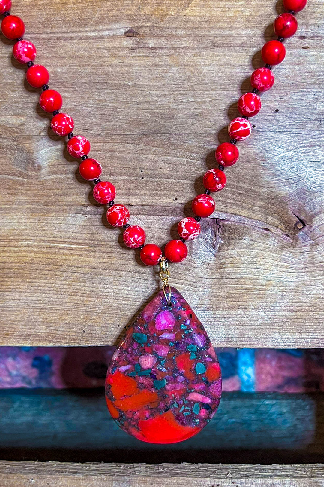 Radiant Blissful Soul Necklace in Red Coral Color