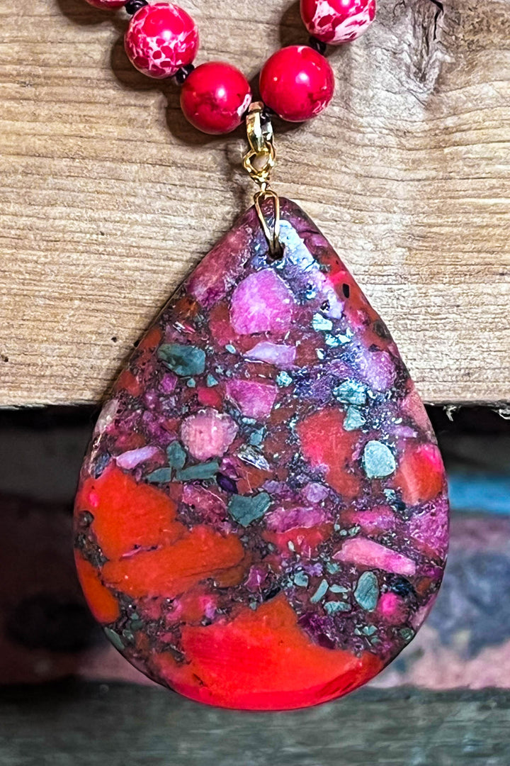 Radiant Blissful Soul Necklace in Red Coral Color
