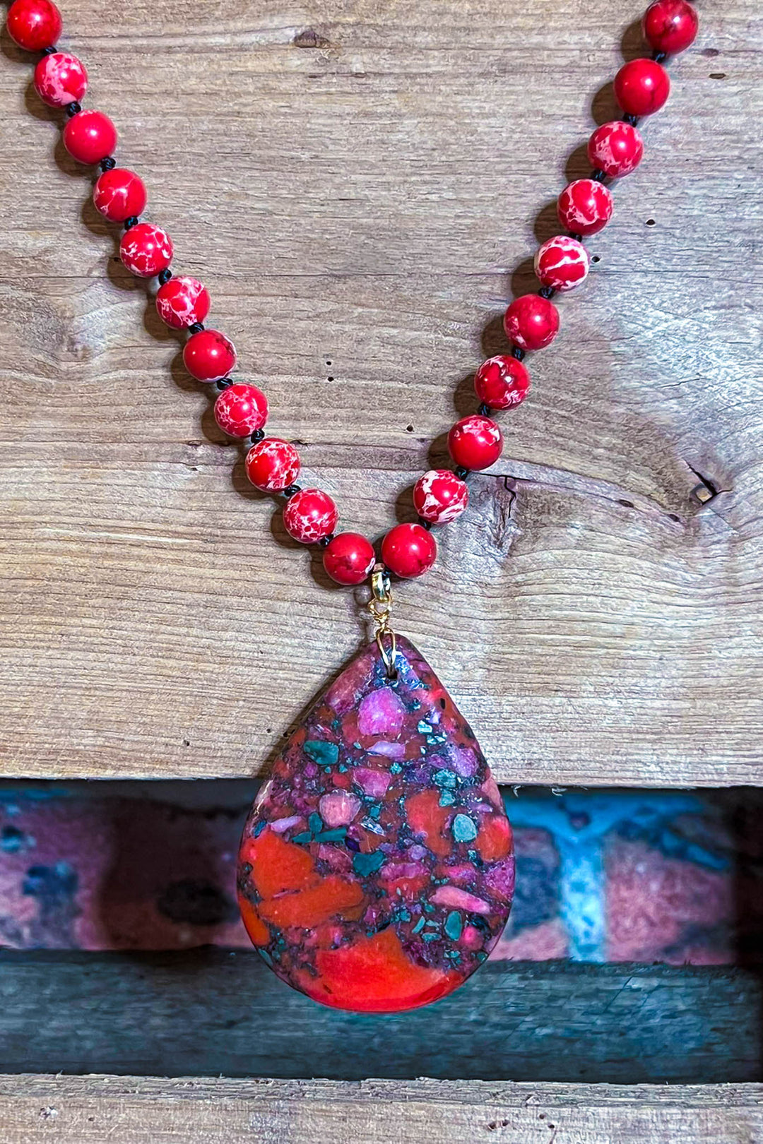 Radiant Blissful Soul Necklace in Red Coral Color