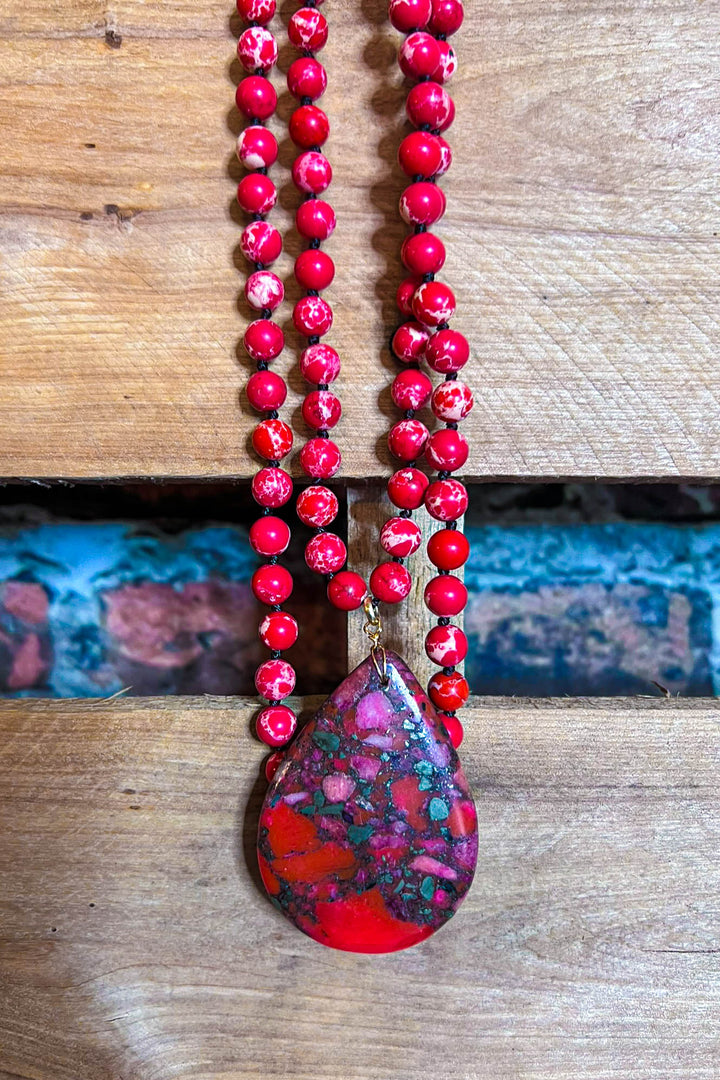 Radiant Blissful Soul Necklace in Red Coral Color