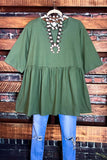 LET'S GO TO TOWN 100 % COTTON BABYDOLL TOP IN OLIVE