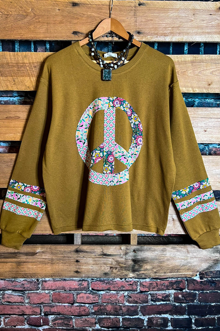 BOHO PEACE & LOVE 100% COTTON SWEATSHIRT IN CAMEL