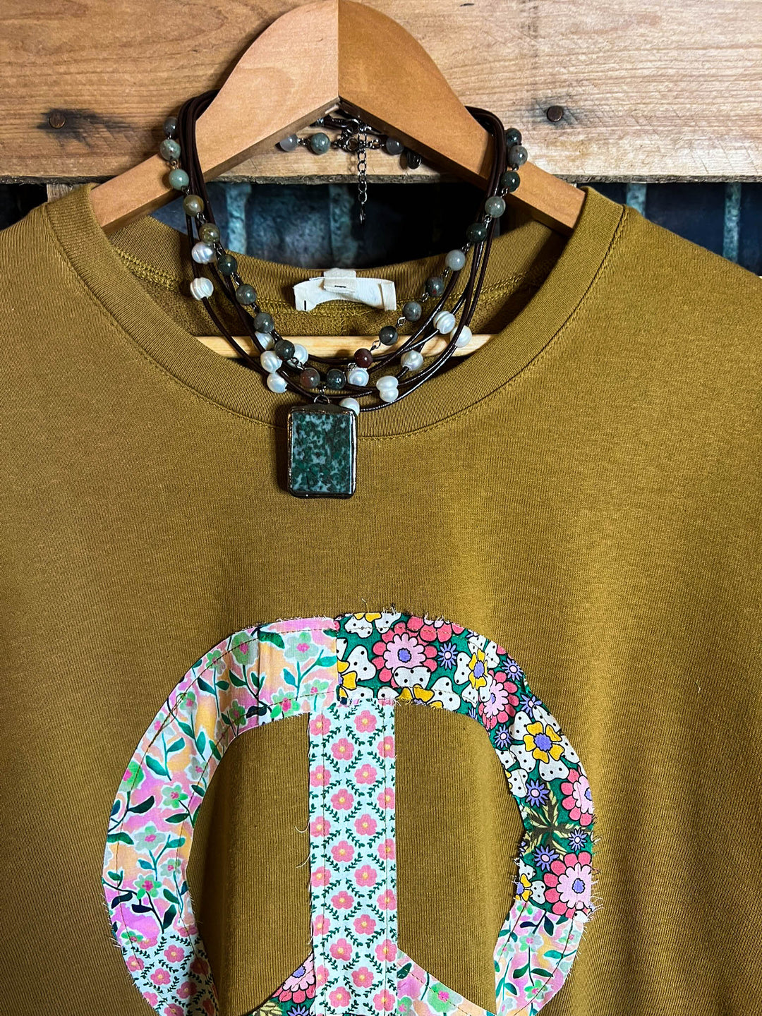 BOHO PEACE & LOVE 100% COTTON SWEATSHIRT IN CAMEL