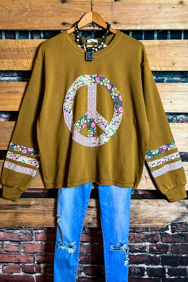 BOHO PEACE & LOVE 100% COTTON SWEATSHIRT IN CAMEL