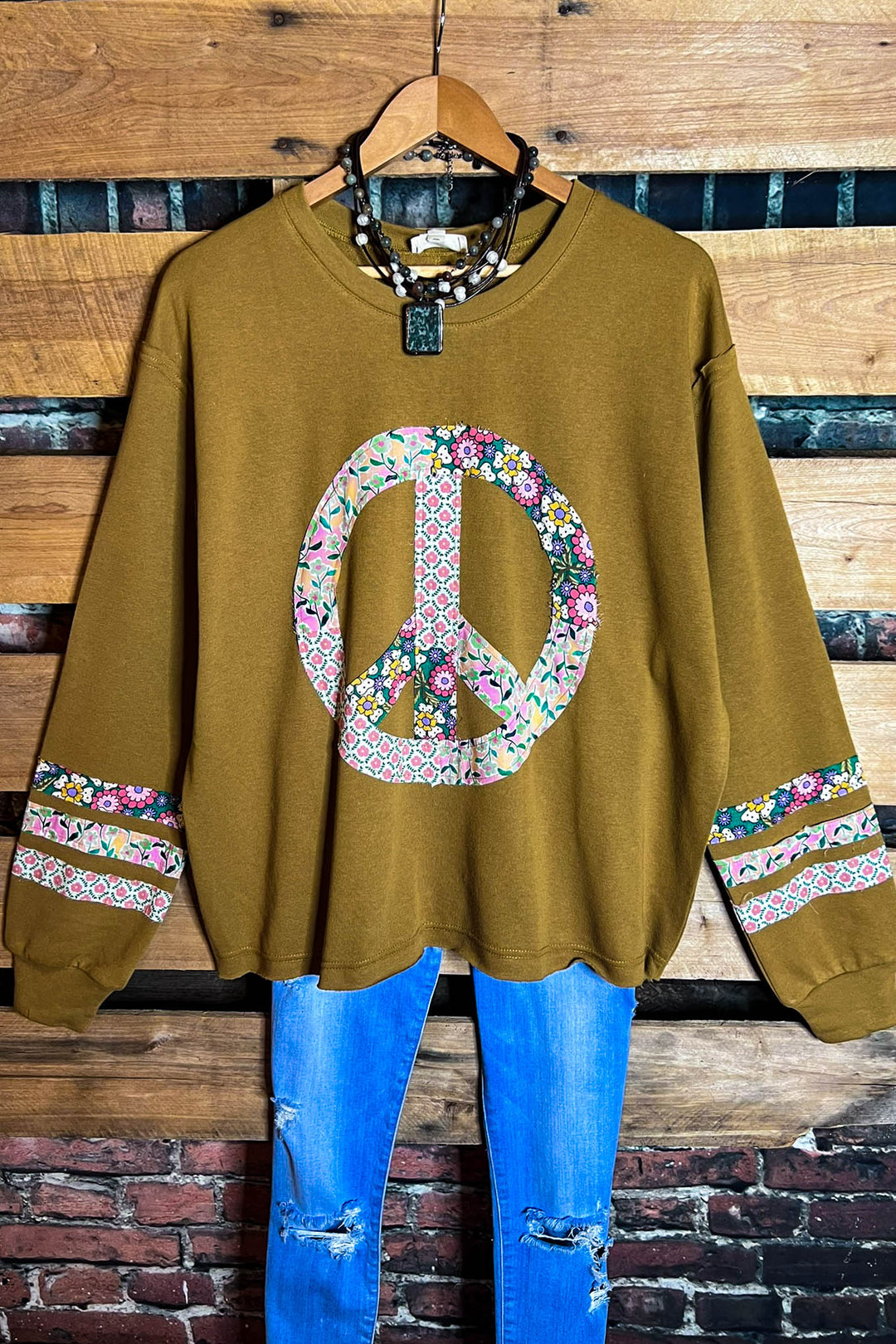 BOHO PEACE & LOVE 100% COTTON SWEATSHIRT IN CAMEL