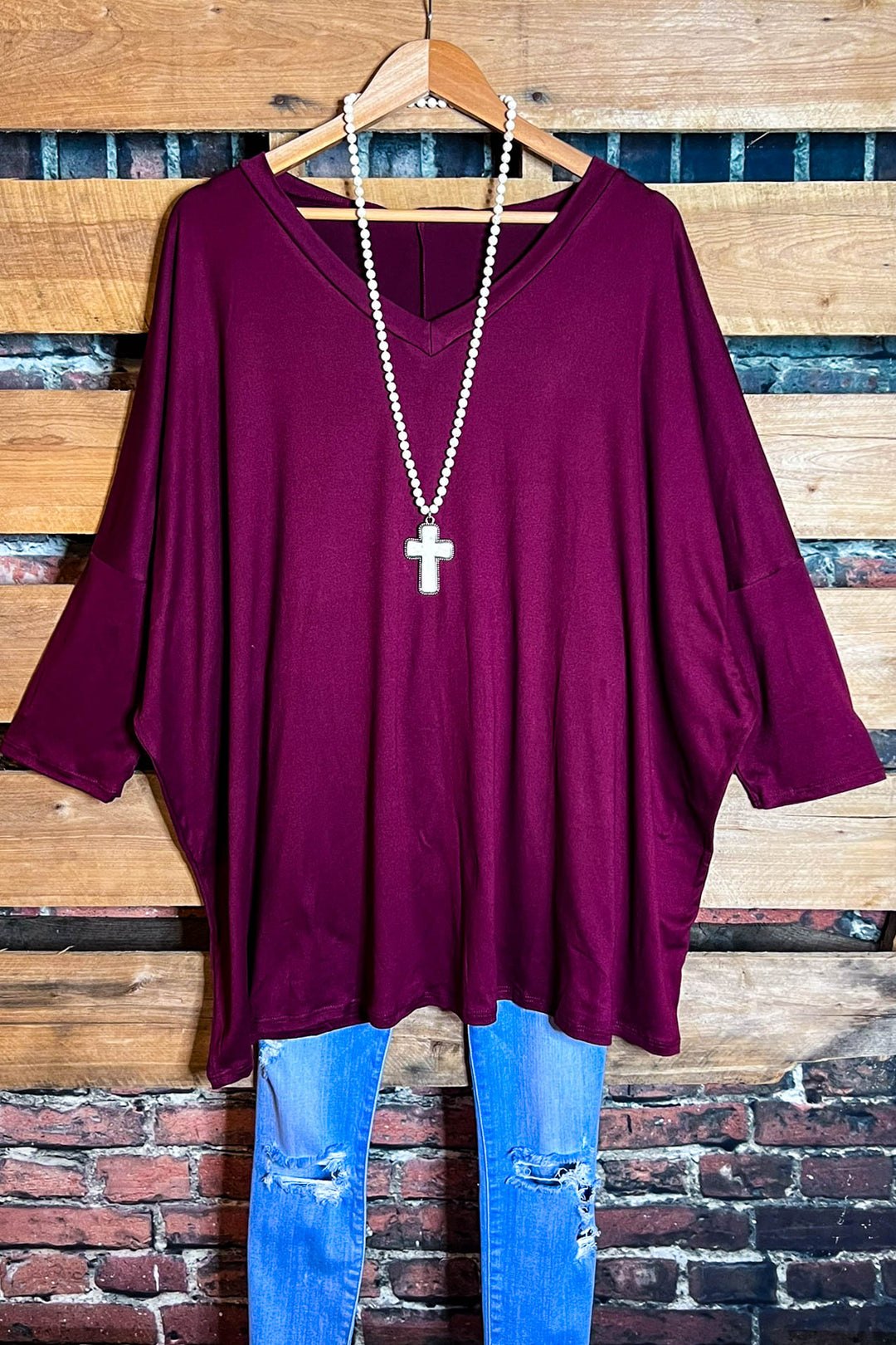 SIMPLE IS BETTER CASUAL T-SHIRT TUNIC IN  BURGUNDY