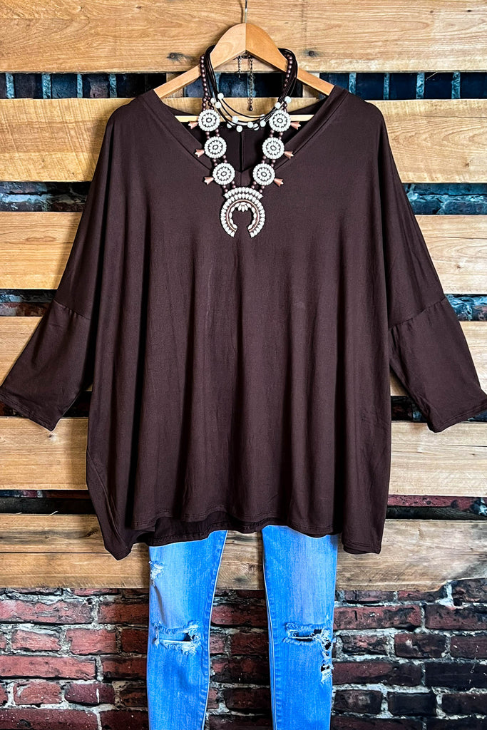 SIMPLE IS BETTER CASUAL T-SHIRT TUNIC IN BROWN