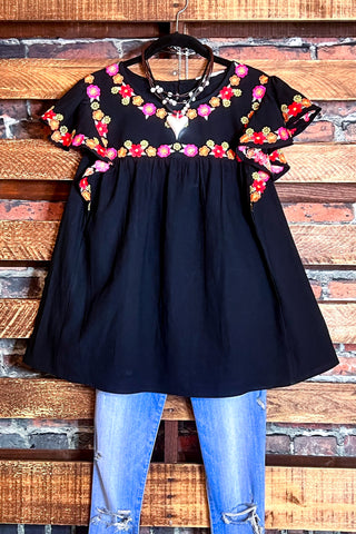 POWER OF LOVE EMBROIDERED BLOUSE IN BLACK