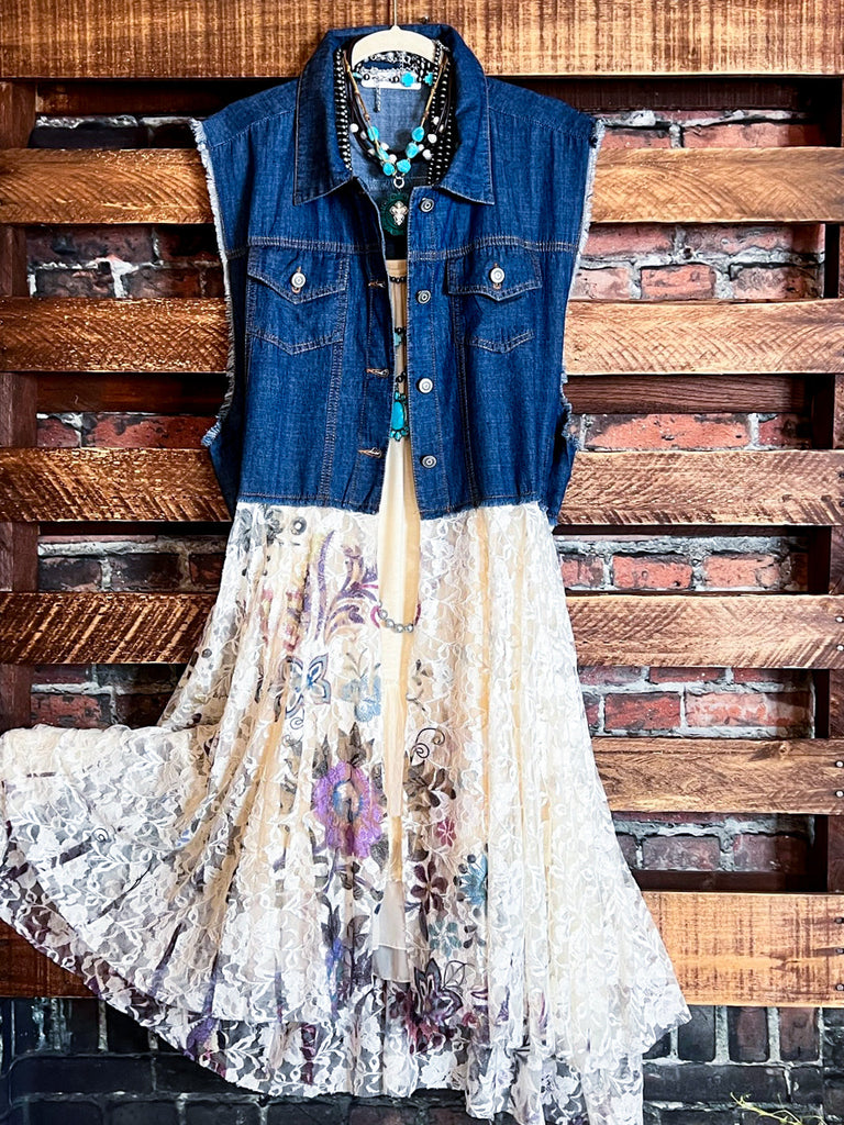 BEAUTIFUL ASPIRATION DENIM & FLORAL LACE VEST
