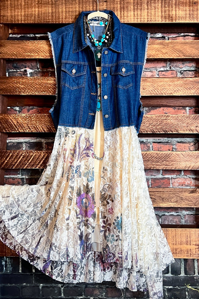 BEAUTIFUL ASPIRATION DENIM & FLORAL LACE VEST