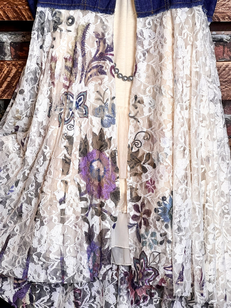 BEAUTIFUL ASPIRATION DENIM & FLORAL LACE VEST