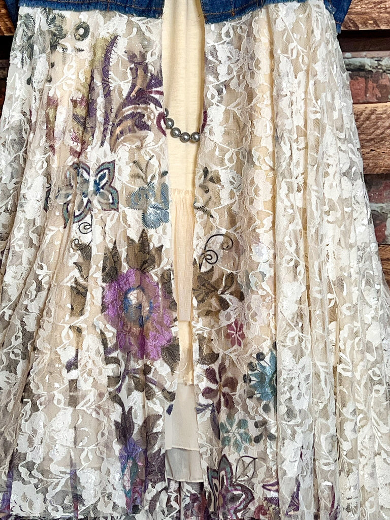 BEAUTIFUL ASPIRATION DENIM & FLORAL LACE VEST