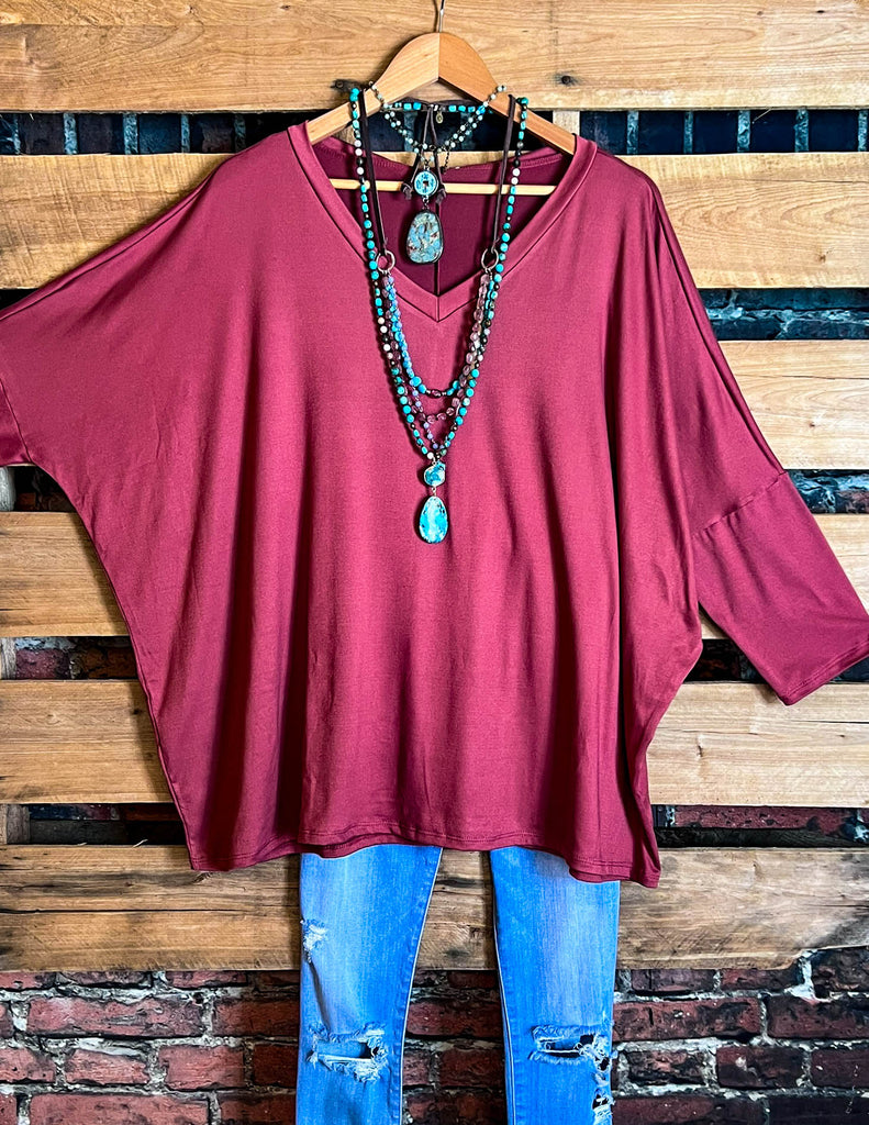 SIMPLE IS BETTER CASUAL T-SHIRT TUNIC MARSALA