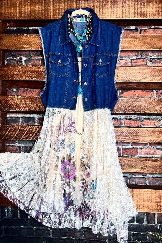 BEAUTIFUL ASPIRATION DENIM & FLORAL LACE VEST