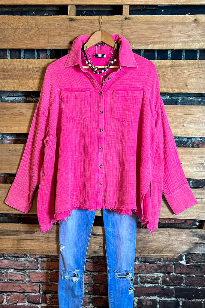 LIVE IN HARMONY 100% COTTON SHABBY SHIRT IN PINK