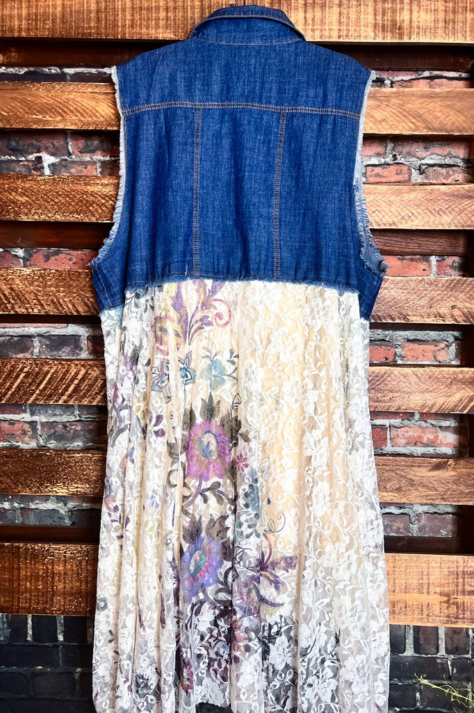 BEAUTIFUL ASPIRATION DENIM & FLORAL LACE VEST