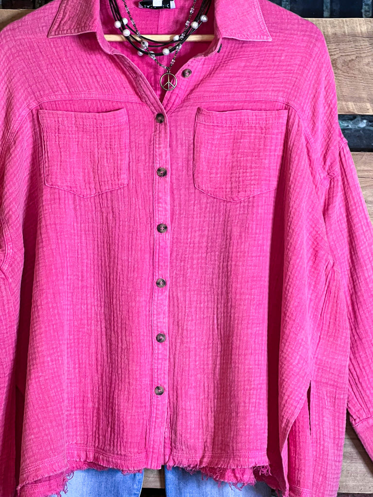 LIVE IN HARMONY 100% COTTON SHABBY SHIRT IN PINK